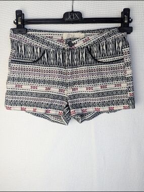 Harlow Black & White Boho High Waisted Patterned Shorts with Red Accents